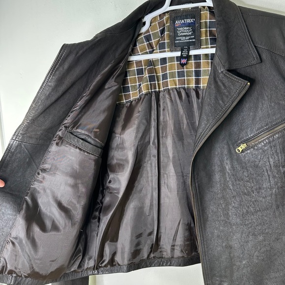 Aviatrix Leather Jacket Mens 2XL Brown Asymmetrical Full Zip Moto Biker Distress - Picture 5 of 10